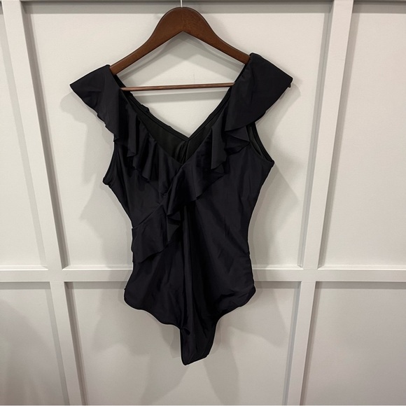 Blooming Jelly Women's Tummy Control Swimsuit ruffle black one piece 💜 - Picture 8 of 9
